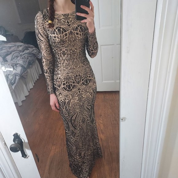 betsy and adam gold sequin dress Betsy & Adam | Dresses | Betsy Adam Modest Long Sleeve Bodycon Sequin Gold Gown
